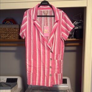 Pink and White Striped Button-Up Shirt